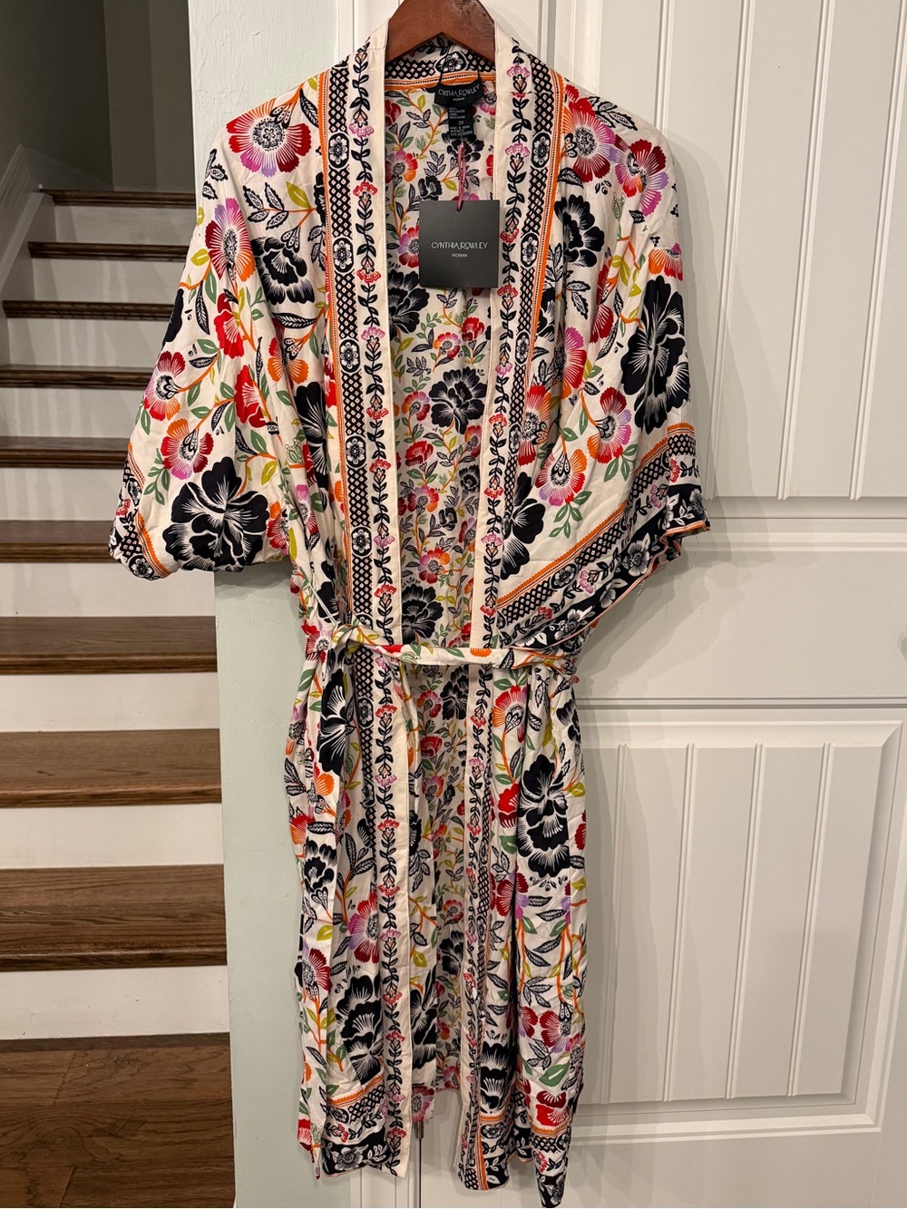 NWT Cynthia Rowley Floral Kimono Duster Cover Up Belted Rayon 2X Boho